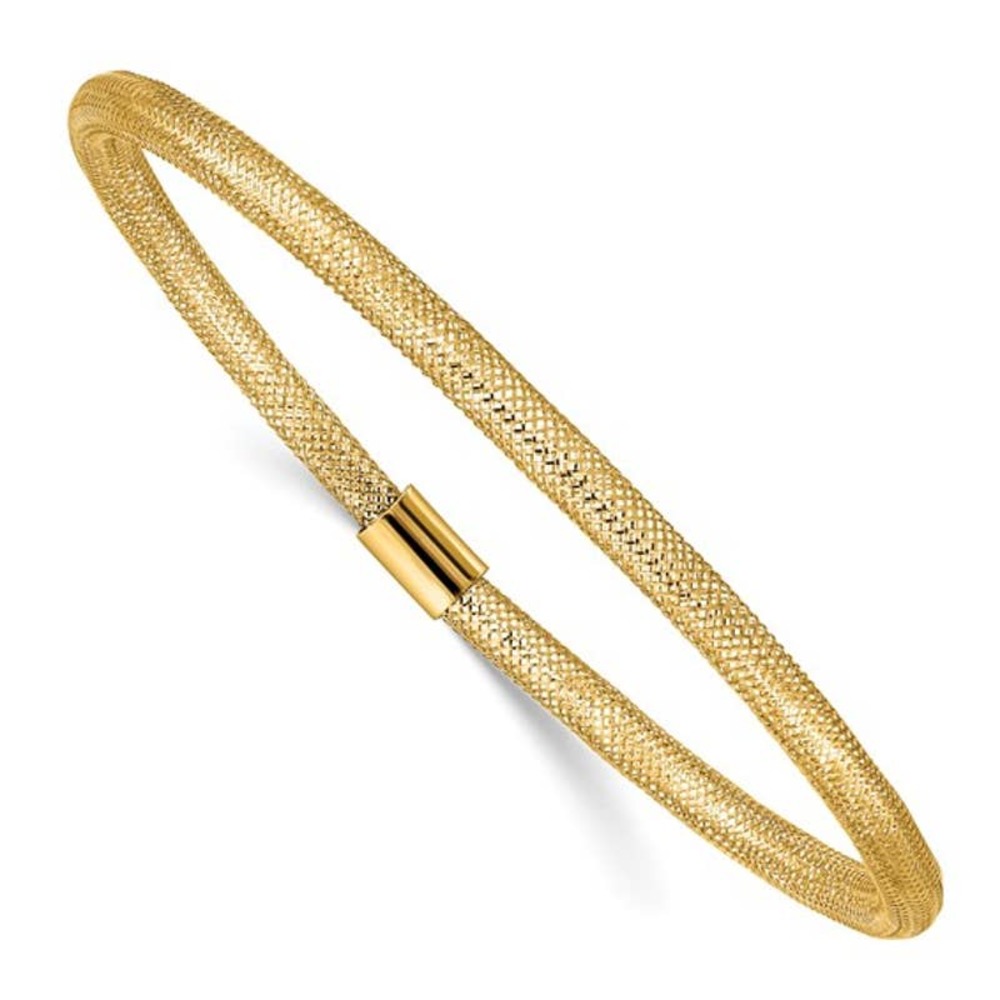 Real 10K Yellow Gold Women's Mesh Bangle Bracelet 3mm 7.25 inch